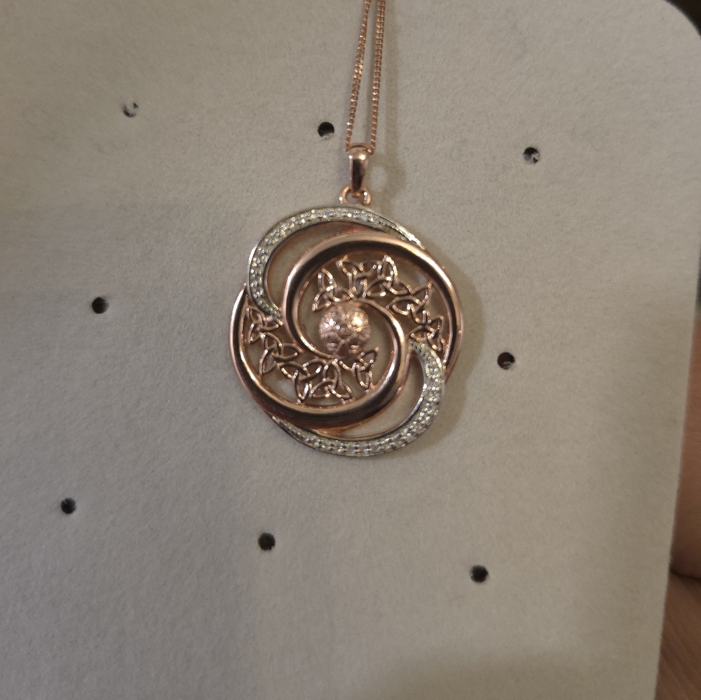 Glencara Rose gold Coated Silver Diamond Celtic Warrior Trinity Knot Necklace